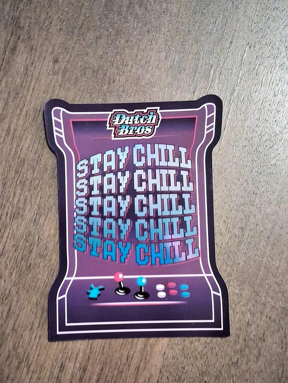 Dutch Bros Stay Chill Arcade Cabinet Sticker Purple & White